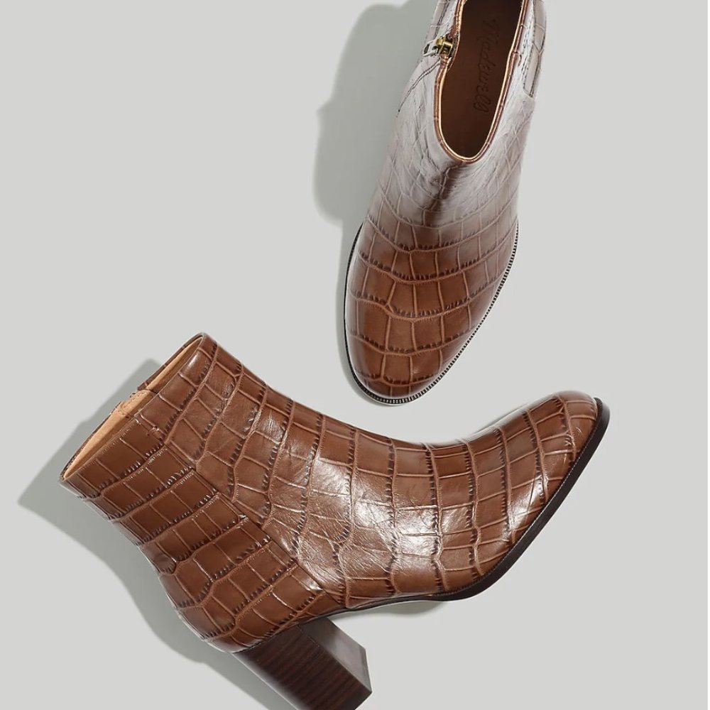 New! The Mira Side-Seam Ankle Boot in Croc Embossed Leather